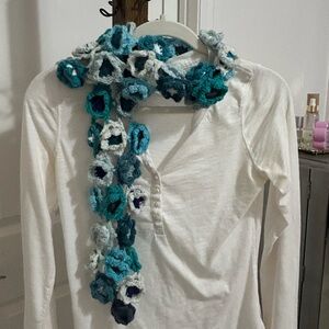 Teal Hand Crocheted Flower Scarf